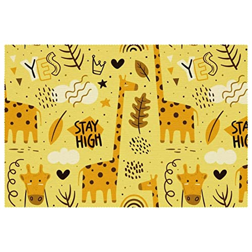 Set de table en tissu Oxford résistant lavable motif girafe 4 pcs