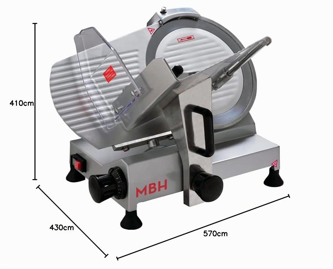 MBH - Affettatrice professionale lama 300 m. Affettatrice industriale in alluminio anodizzato e base laccata per l'ospitalità.