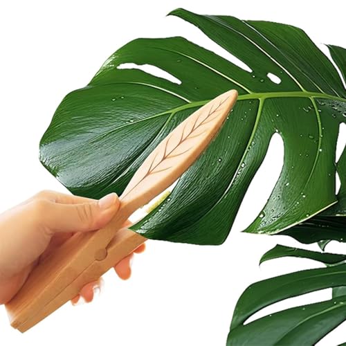 Pinzas para limpiar hojas con mango de madera, cepillo reutilizable y duradero 8