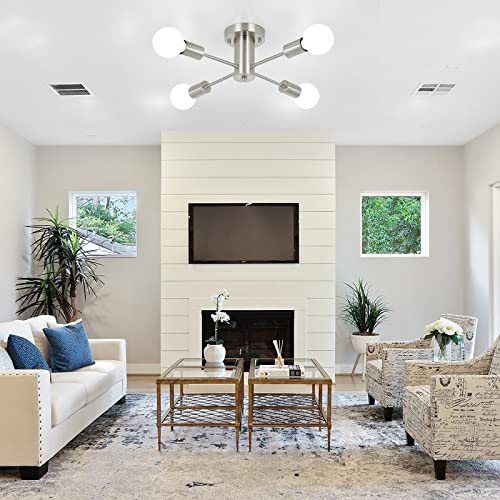 Adsensty Semi Flush Mount Sputnik Chandelier, 4 Lights Brushed Nickel Ceiling Light Fixture, Chrome Mid Century Pendant For Dining Room Living Room Bedroom Farmhouse Kitchen #TOP1