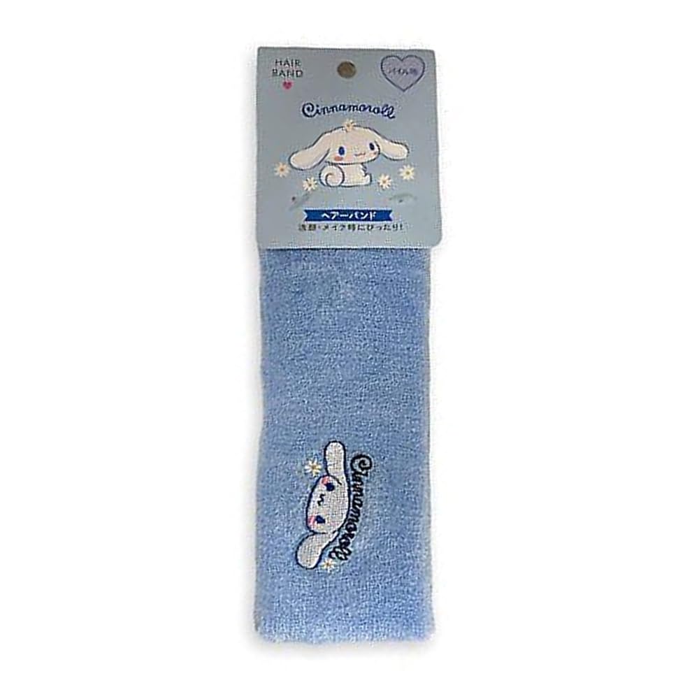 Friend Sanrio Cinnamoroll Pile fabric Embroidered face Headbands 7.1in × 2.6in Hair Styling Washing face Makeup (Blue)