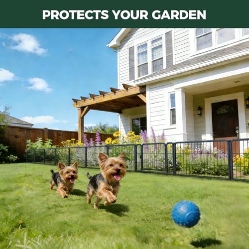 Image of FXW Garden Fence Outdoor for the Yard - 17in(H) x 29.3ft(L) Heavy Duty Metal Animal Barrier for Dog, No Dig Decorative Dog Fence, 12 Panels, Black