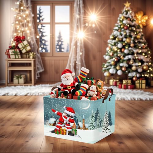 Image of Empty Large Christmas Basket for Gifts Women Collapsible Storage Bin Kids Toy Box Holiday Decor (Personalized Dancing Santa Claus)