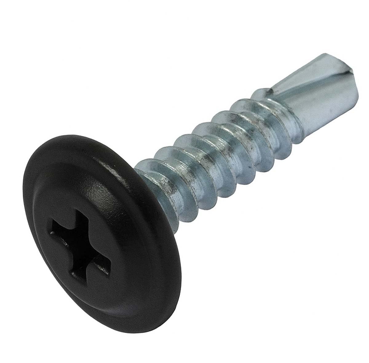4.2mm x 16mm (Pack of 50) Jet Black Painted Self-Drilling Screws with Flange Head Zinc Plated for Metal Sheet Construction Roofing Windows RAL9005 M10EF