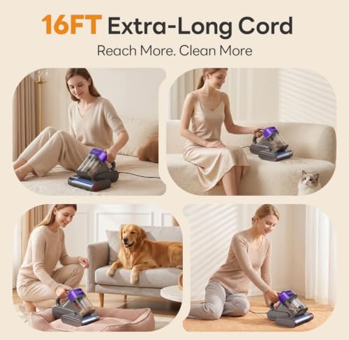 Image of Mattress Vacuum Cleaner, 18000Pa Bed Vacuum Cleaner, 275nm UV-C Light & Ultrasonic 140F Heat with High-Speed Deep Tapping, Versatile Handheld Vacuum for Bed, Sofa, Couch, Crib（Corded）