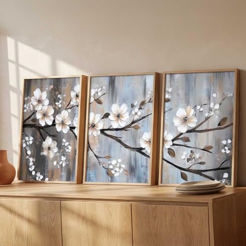 Image of kotart Abstract Floral Art Framed Painting | Big Aesthetic Flowers Vastu Framed Paintings for Living Room Bedroom Wall Decor Set Of 3 (35x37 Inch)
