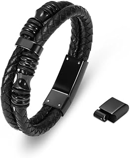 BIAIHQIE Pulsera de Cuero Genuino con urna para Cenizas para Mujeres y Hombres, Pulsera Conmemorativa de cremación, joyería con urna para Cenizas humanas o de Mascotas, 20 cm, Color Negro