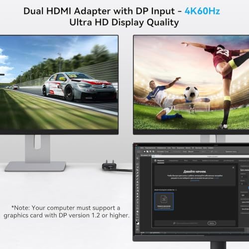 Image of Displayport to Dual HDMI Splitter Extended for Double Screen 4K@60Hz Display Port to 2 HDMI Adapter for Computer Graphics Cards Support MST & SST Mode