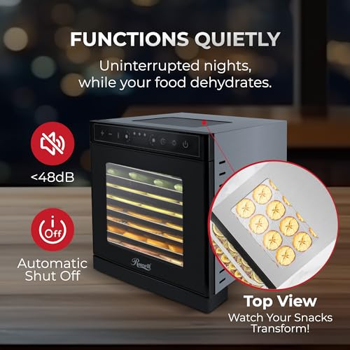 Image of Rosewill Food Dehydrator | Powerful 400W Rear Fan Even-Drying System | 8 Full-Size Stainless Steel Trays | 95-195 Temperature Control, 48H Timer, Keep Warm + Auto Shutoff | Jerky, Herbs, Meat