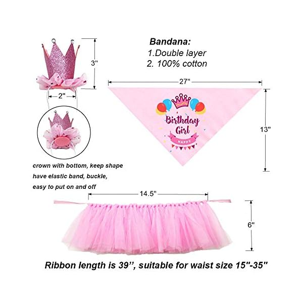 Adoggygo dog birthday bandana girl - birthday party supplies - pink tutu skirt crown hat scarf happy birthday banner dog girl birthday outfit for pet puppy cat girl (pink) - image 6