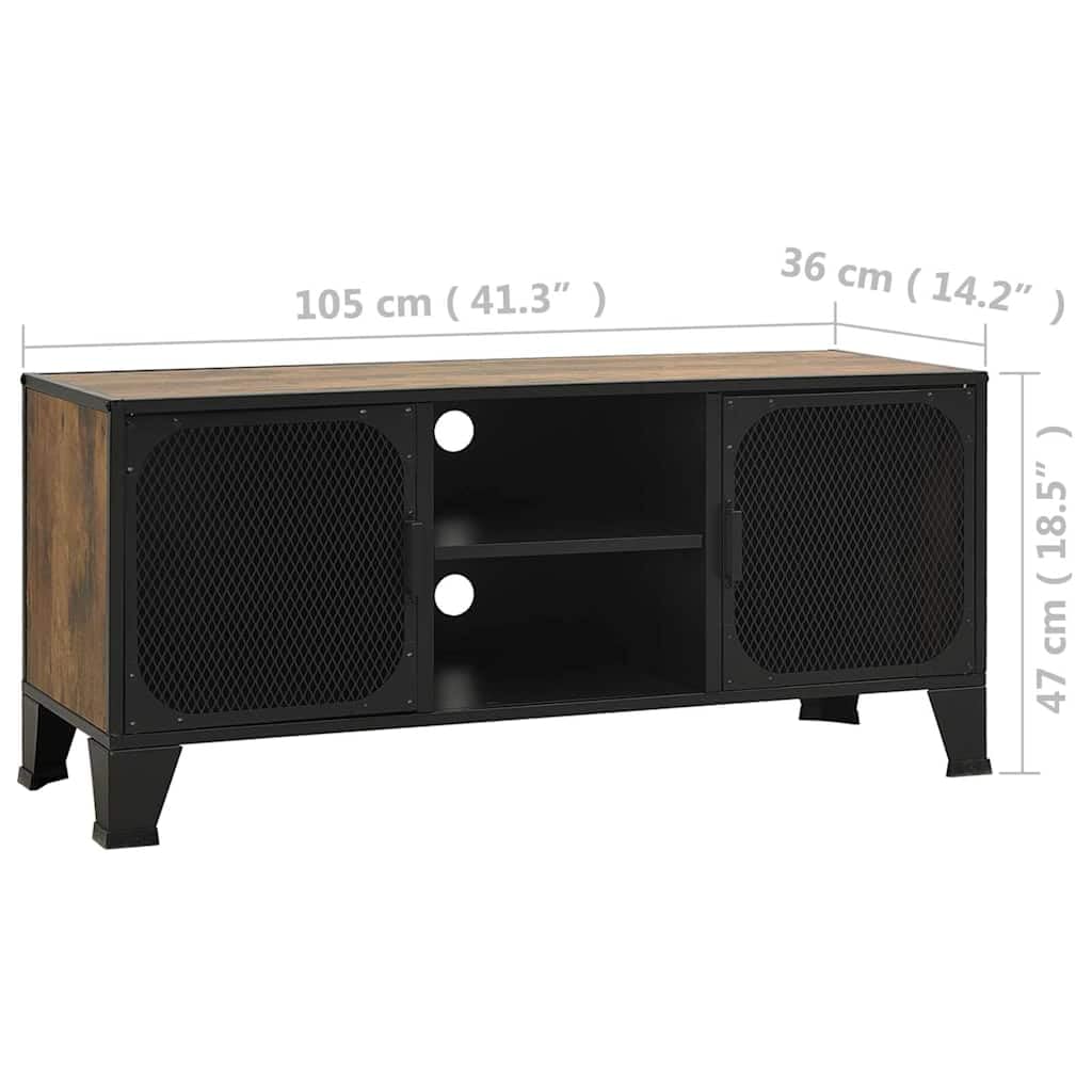 Mobile TV rustico marrone 105 x 36 x 47 cm in metallo MDF
