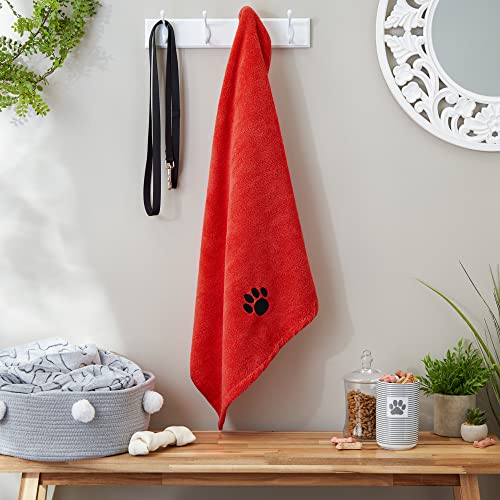 Bone Dry Pet Grooming Towel Collection Absorbent Microfiber X-Large, 41X23.5", Embroidered Red #TOP5