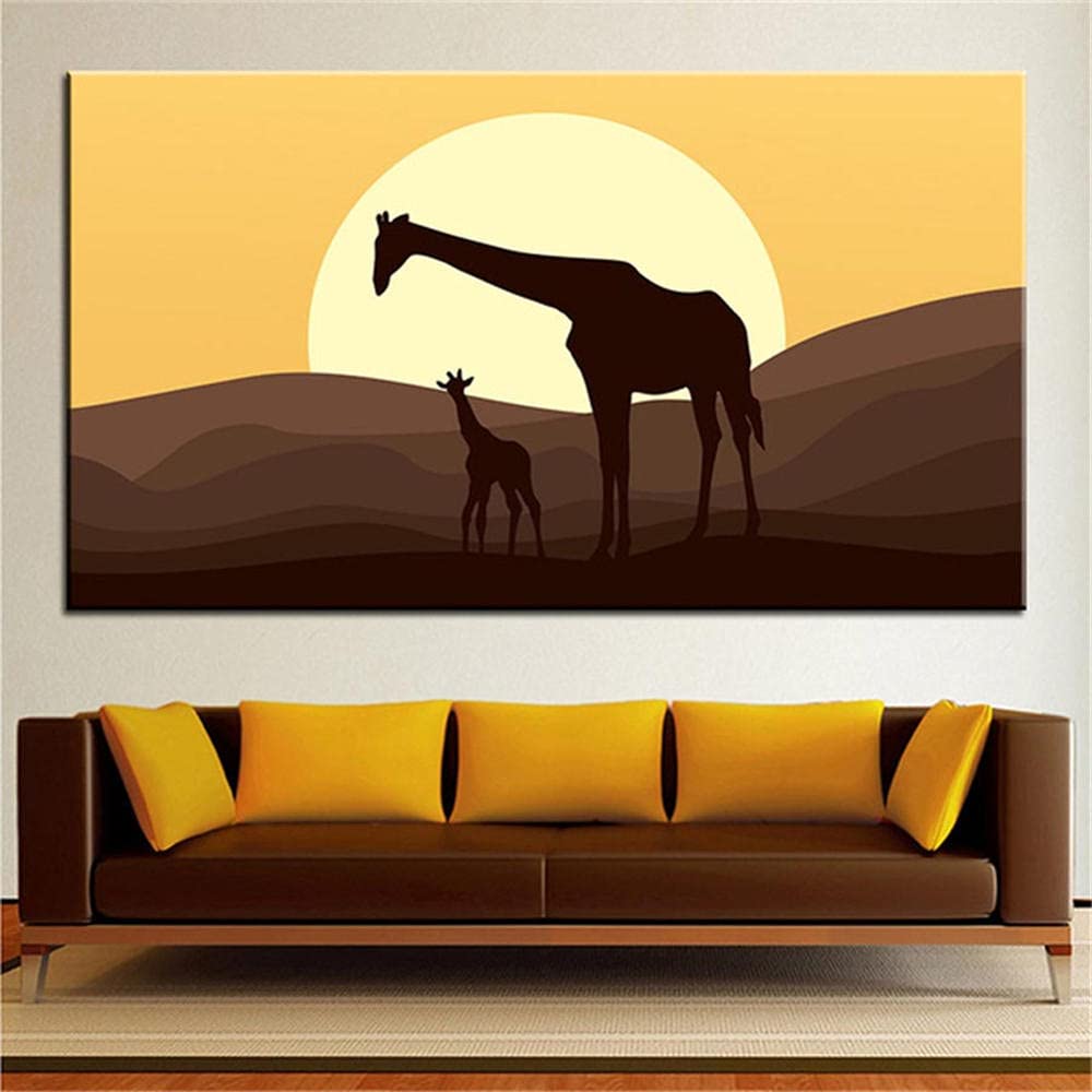 Toile diamant coucher de soleil girafe pour illuminer le salon d'une ambiance savane