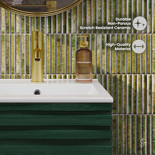 Image of Swiss Madison Cascade 18 inch Freestanding Bathroom Vanity in Green Oak with Sink Top