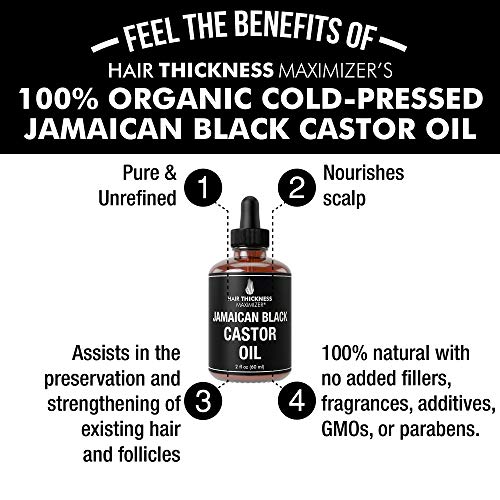 Jamaican Black Castor Oil For Hair Growth. Vegan Hair Growth Serum and Lash Serum For Hair Thickening, Moisturizing + Eyelash. Scalp Treatment For Women, Men with Dry, Frizzy, Weak Hair, Hair Loss 2oz