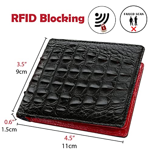 Image of HATA Men Leather Bifold Wallet RFID Blocking Front Pocket Exotic Billfold Handmade Gift For Birthday Wedding Anniversary Father's Day