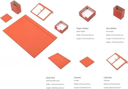 Miniatura 9 de Juego de escritorio de cuero, almohadilla de escritorio, soporte para papel de notas, soporte para bolígrafo, posavasos de cuero, soporte para