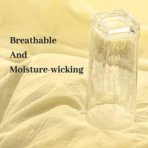 Nexhome Pro Duvet Cover Set Queen Size Linen Feel Textured Organic Natural 100% Washed Cotton Duvet Cover Cream Bright Yellow 3 Pieces Bedding Set With Zipper Closure, Breathable, Soft L(No Comforter) #TOP2