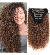 LACE PLUS Clip In Curly Hair Extensions - 140G Synthetic hair Natural Black Medium Auburn Clip In...