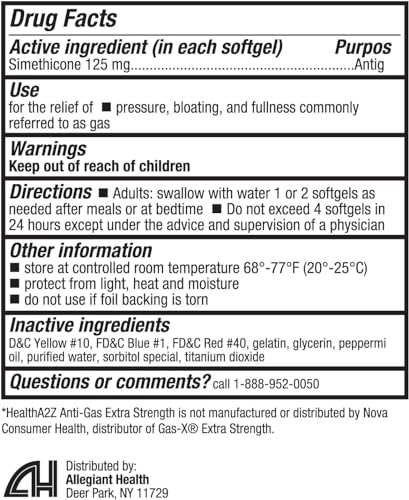 Image of HealthA2Z Gas Relief, Simethicone 125mg, Fast Acting Gas Relief, 45 Softgels, 3 Pack