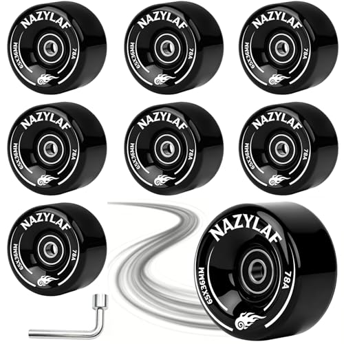 78A Quad Roller Skate Wheels (8 Pack) 65x36mm Pre-Installed ABEC-9...
