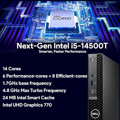 Image of Dell OptiPlex 7020 Micro Form Factor Desktop Computer, 2 DisplayPorts, Intel 14-Core i5-14500T, 16GB DDR5, 512GB PCIe SSD, WiFi 6E, HDMI, BT, Tiny MFF Business Mini PC for Home Office, Windows 11 Pro