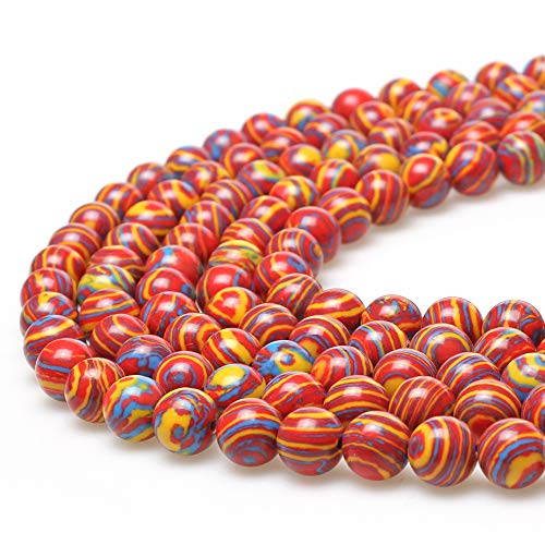 Mjdcb Synthesis Colour Malachite Beads Beautiful Fashion Round Stone Beads For Diy Jewelry Making 15" (8Mm, Blue - Red - Yellow) #TOP5