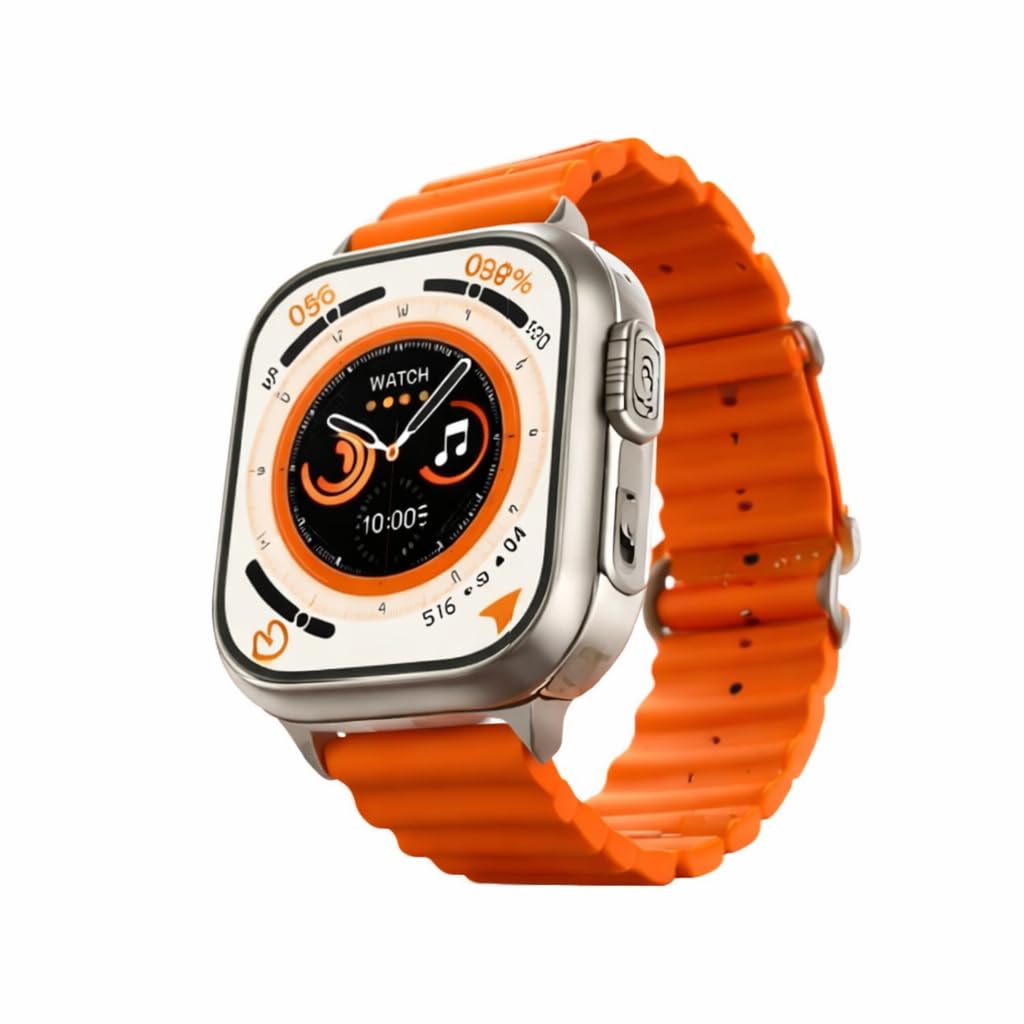 T800 Ultra Smart Watch with orange strap in water, demonstrating water resistance