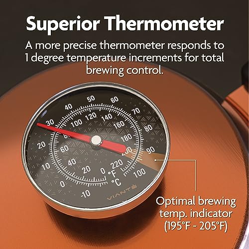 Vianté Gooseneck Stovetop Pour Over Coffee Kettle with Thermometer for Drip Coffee and Tea. Premium Copper Stainless Steel. 40 fl oz. All Coocktops.