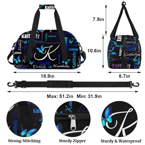 TropicalLife Personalized Dance Bag for Sport Duffel Bag Custom Butterfly Duffle Gym Bag with Name Customized Sports Tote Bags Black Blue2