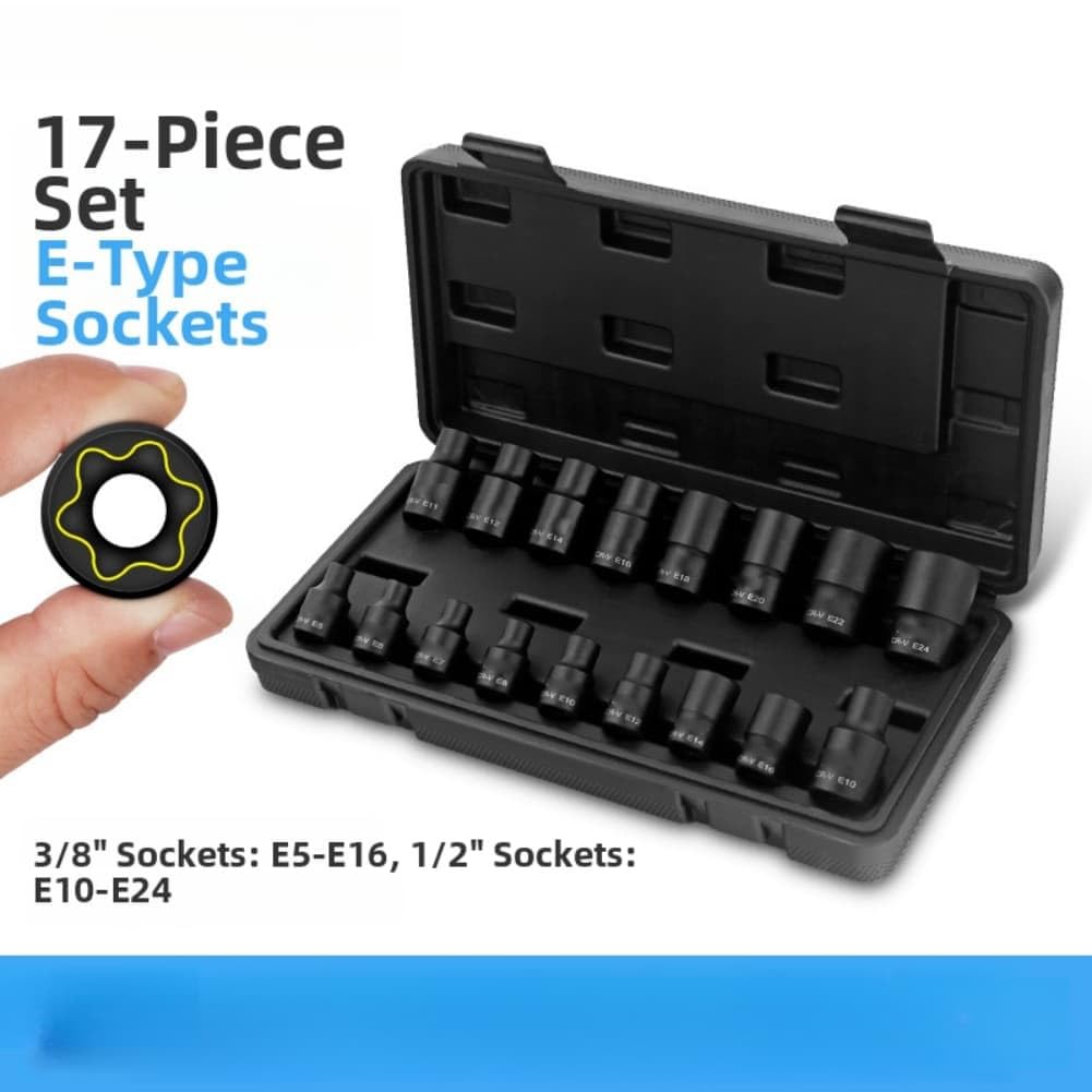 Lot de 17 douilles métriques de type E, acier au chrome vanadium, poignée ergonomique antidérapante, pour réparation automobile et bricolage