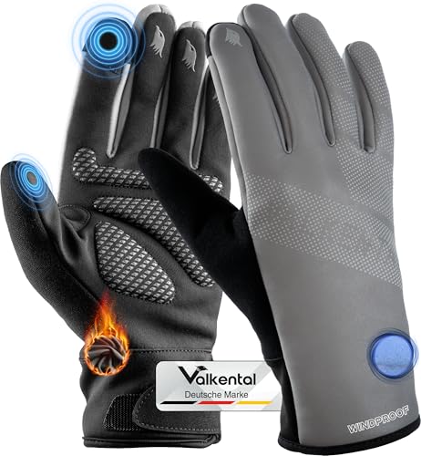 Valkental® Winddichte Fahrradhandschuhe - Gepolstert & Griffig | Winterhandschuhe & Übergangshandschuhe [Herren & Damen] mit Touchscreen Funktion - GloRider V2