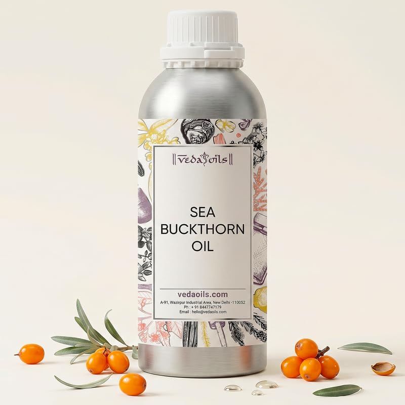 Image of VedaOils Sea Buckthorn Oil 100ml | Pure Sea Buckthorn Pulp Oil for Face & Skin Care | Rich in Antioxidants, Vitamins & Helps Reduce Acne