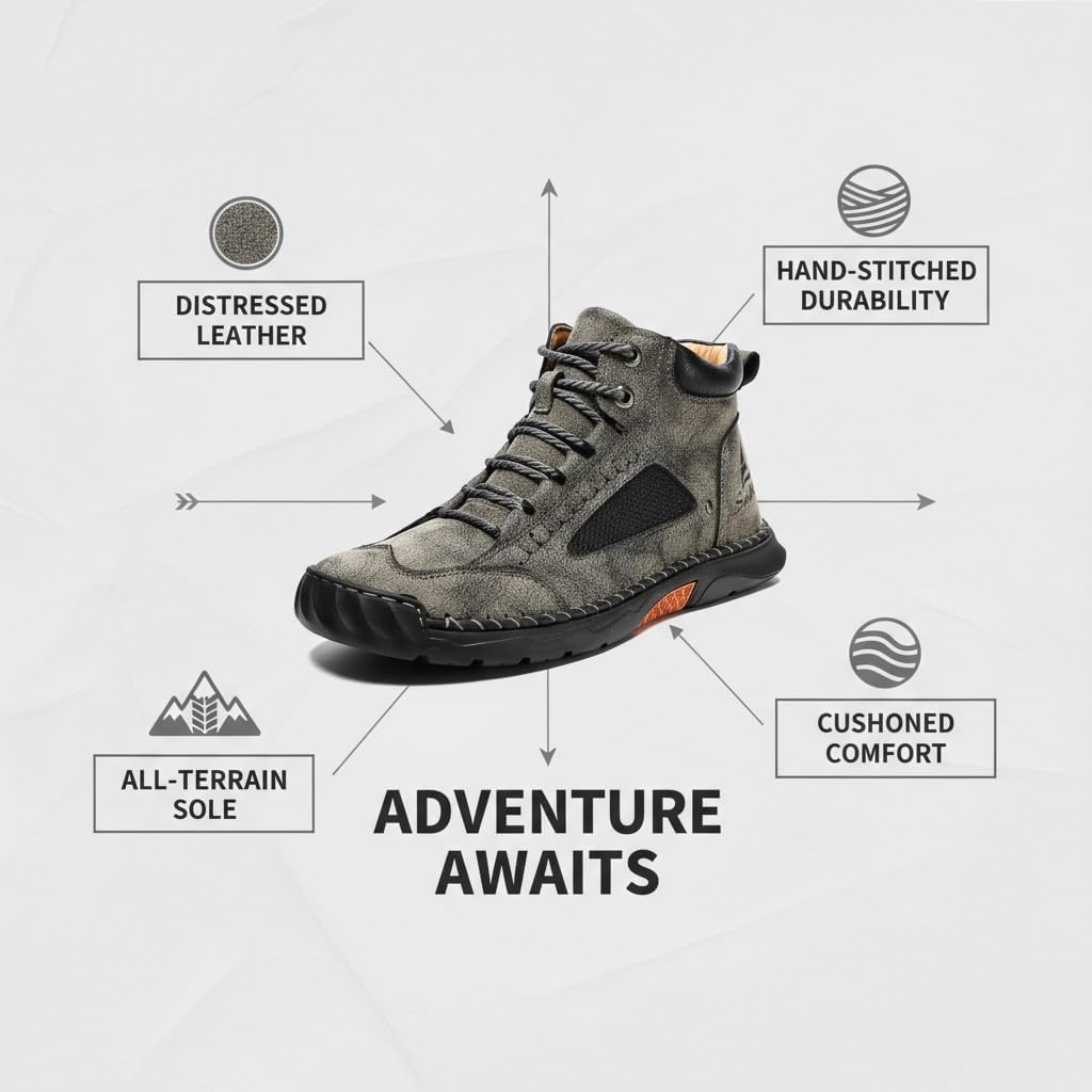 Mens Orthopedic Comfortable Handmade Boots Casual Mid Top Walking Driving Shoes Waterproof Arch Support Spacious Toe Box Outdoor Leather Shoes - Image 5