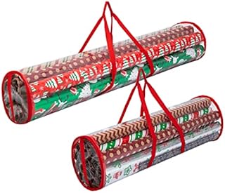 Clear Gift Wrap Organizers Set, Christmas Wrapping Paper Storage Bag Wrapping Paper Holder Made from Water Proof PVC and Fabric Fits Up to 20 Standard Rolls (2 Pack)