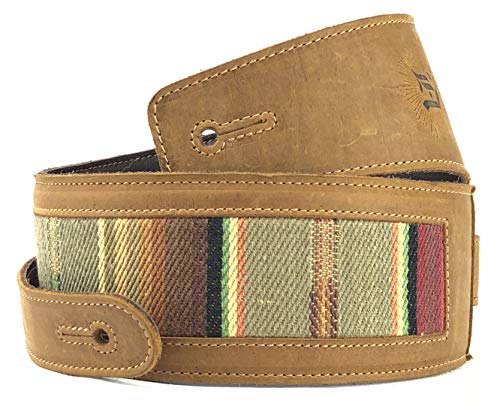 Anthology Gear Southwest Inspired Full Grain Leather Guitar Strap - For Electric, Acoustic, And Bass Guitars - El Camino (3" Width, Tobacco With Saddle Fabric) #TOP5