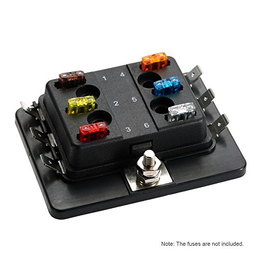 Sangmei Suporte de caixa de fusíveis de mini lâmina de 6 vias APM ATM 5A 10A 25A para barco a motor