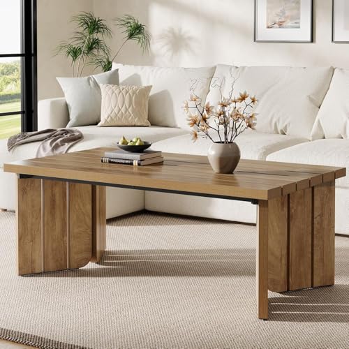 Tribesigns Mesa auxiliar rectangular, mesa central de 47 pulgadas para sala de estar, acabado de madera de nogal