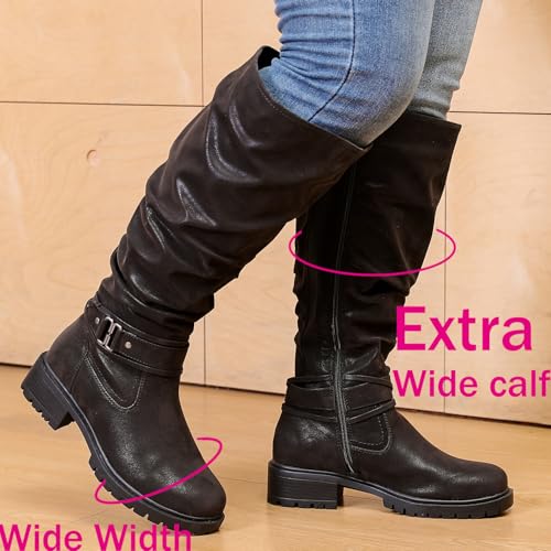Luoika Women's Extra Wide Calf Knee High Boots, Plus Size Slouchy Knee-High Boots Wide Width Low Heel Winter Boots.2