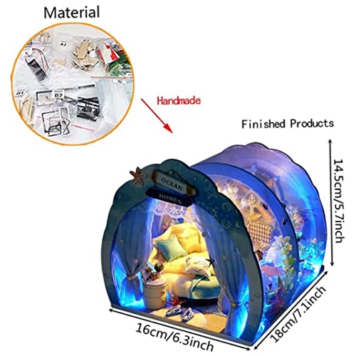SunaOmni Ocean Tunnel Dollhouse mit Möbeln LED Light Kit DIY Miniatur Holzpuppen Haus romantische Kunst Handwerk Kid… – Bild 5