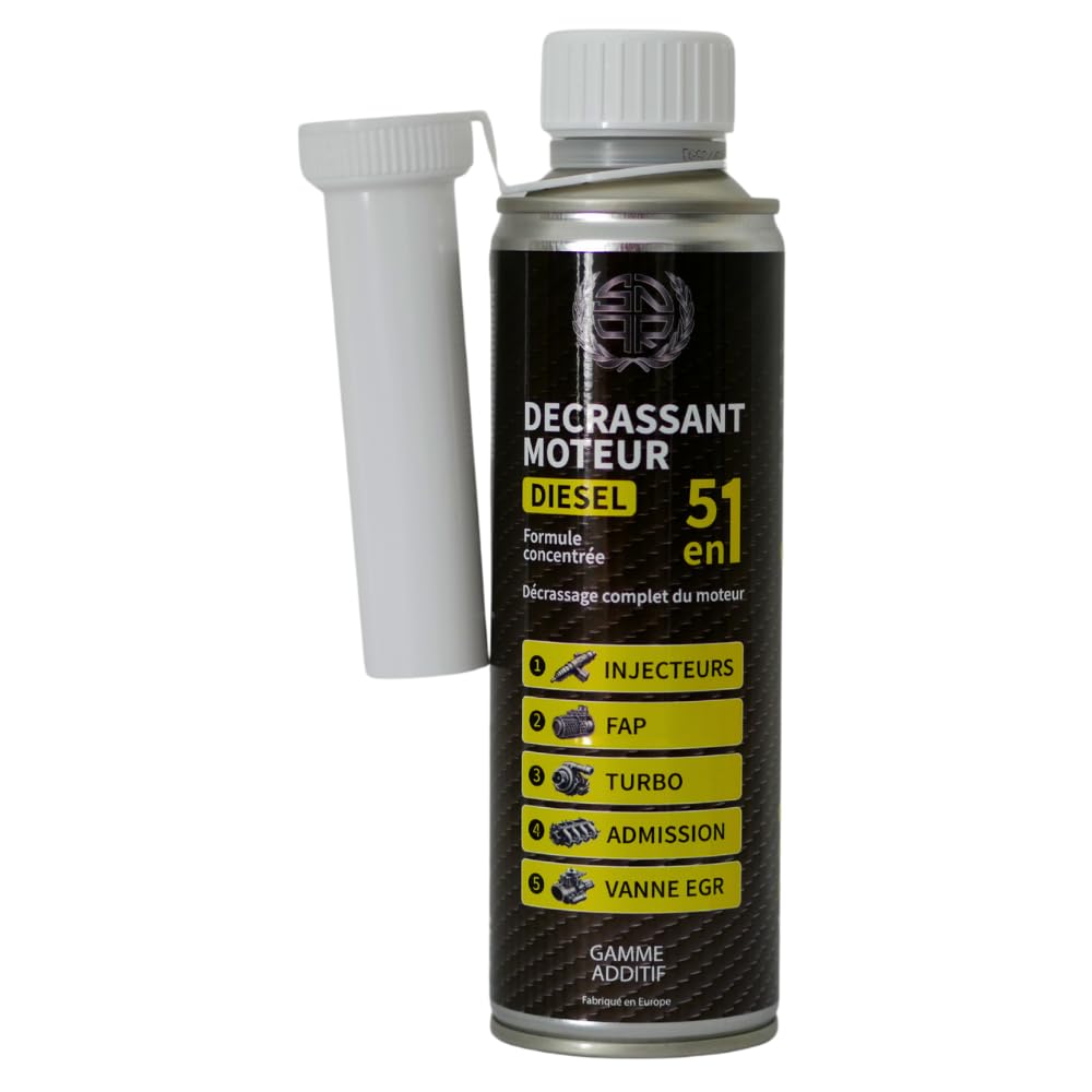 Décrassant Moteur Diesel 5en1 375mL Ultra concentré | Nettoyage Complet Injecteur, Turbo, FAP, EGR | Additif Diesel Décalaminant Moteur | Facilite Le CT | Utilisation Facile Résultat immédiat