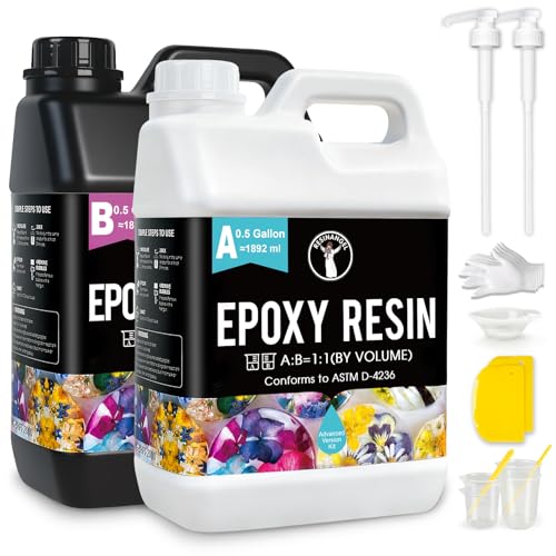ResinAngel 1 Gallon (3.8L) Epoxy Resin Kit with Pump, 1:1 Ratio Crystal Clear Self-Leveling, Long-Lasting High Gloss, UV Resistant, Bubble-Free for Table Tops, Woodworking & Large Resin Projects