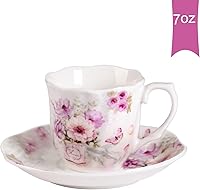 Vista 3 de GuangYang 7 oz Porcelain Tea Cups and Saucers set of 6,Purple Fancy Floral