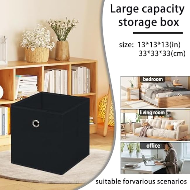 13 inch Record cubes storage bins,collapsible fabric storage cubes Decorative storage basket,apply to clothes organizer box,shelves in closet,laundry,daycare centers,offices,4 Pack(Black) ?