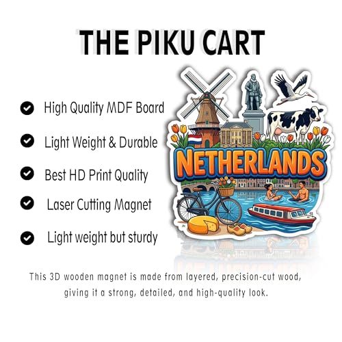 Image of Netherlands Engineered Wood Fridge Magnet - Glossy Precision Laser Cut HD Print | Durable Magnetic Souvenir Decor for Refrigerator & Locker