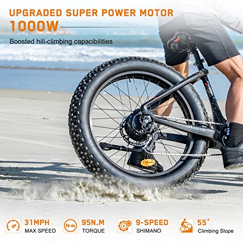 Tesgo Electric Bike For Adults- 20Ah Samsung Removable Battery 1000W Ebike 95Nm Fat Tire Ebike 4.8” With Hydraulic Brakes& Forks, Shimano 9-Speed #TOP1