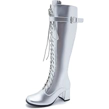 LIURUIJIA Womens Knee High Gogo Boots Lace Up Block Heel Boots