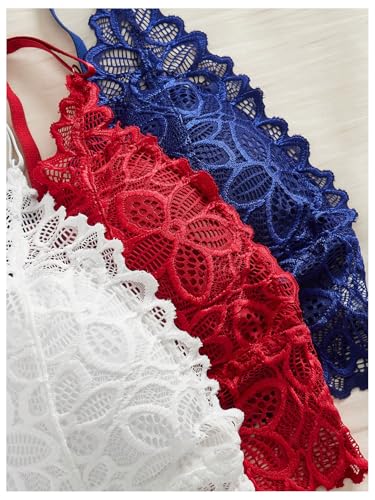 Image of Verdusa Women's Lingerie Sets 6 Piece Lace Bow Floral Underwear Bras Wireless Padded Bra and Panty Set