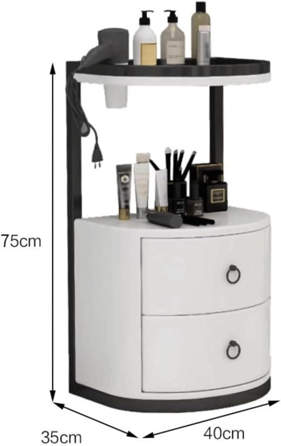 Postazione di lavoro mobile per parrucchiere, carrello da salone con cassetto a uno o due strati, carrello da parrucchiere, supporto per asciugacapelli, carrello da parete in metallo (oro, 40 x 35 x