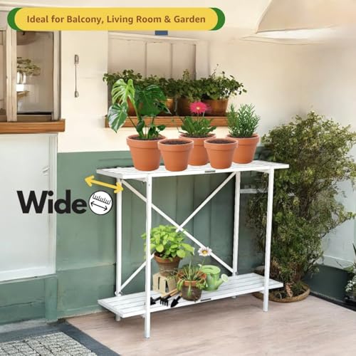 Image of Bee Creative Plant Stands for Outdoor Balcony, Flower Pot Stand for Indoor Plants, Large Metal Planter Stand for Living Room, home decor, Indoor & Outdoor plants Stand (2 TIER W)